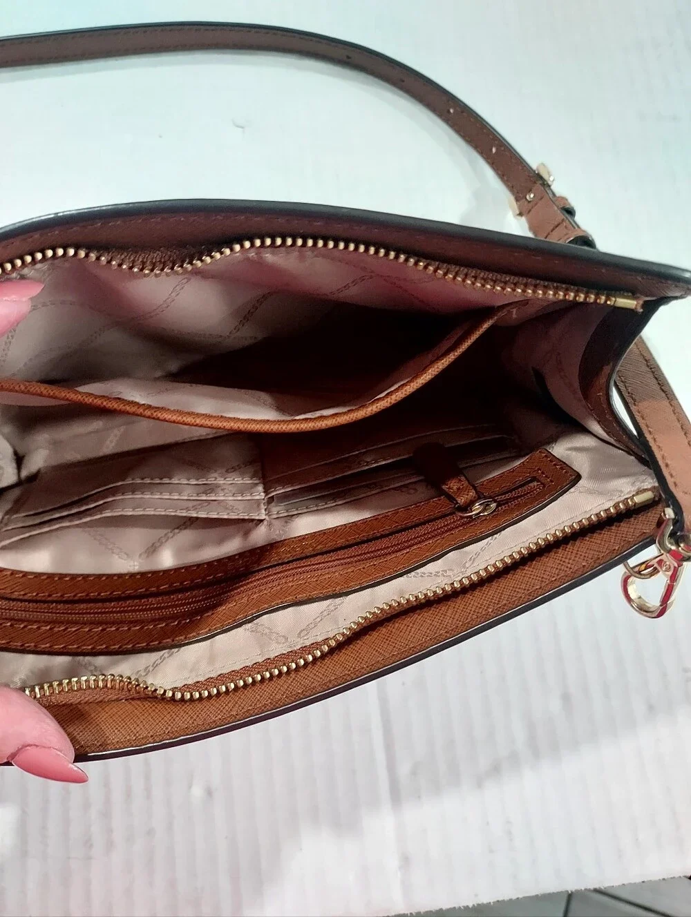 Michael Kors Chestnut Saffiano Crossbody Bag with Gold Logo